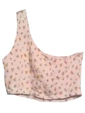 Ivory Floral Stretchy Smocked Crop Top Lottie Moss One Shoulder Pink Flowers S